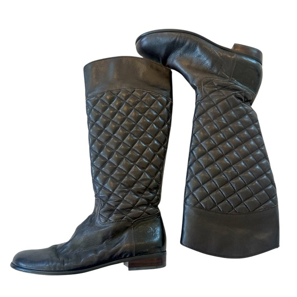 Corso Como Santona Quilted Leather Riding  Boots in Brown - Picture 3 of 12